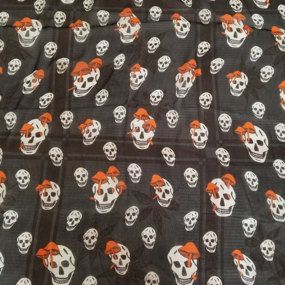 Alexander McQueen Mushroom & Skull Motifs Silk Scarf Black Orange